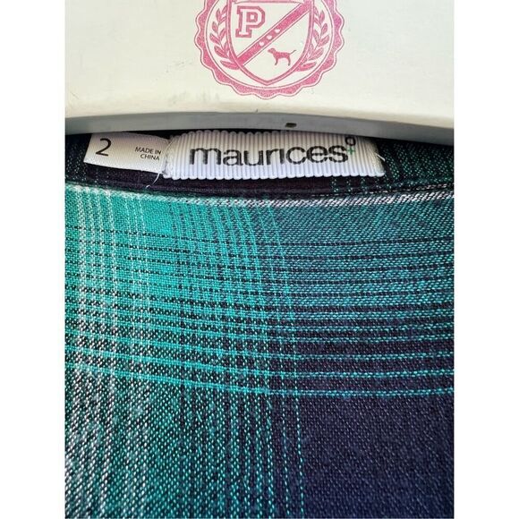 Maurices Teal & Blue Button Up Plaid Top Woman’s Size 2 - Picture 5 of 9